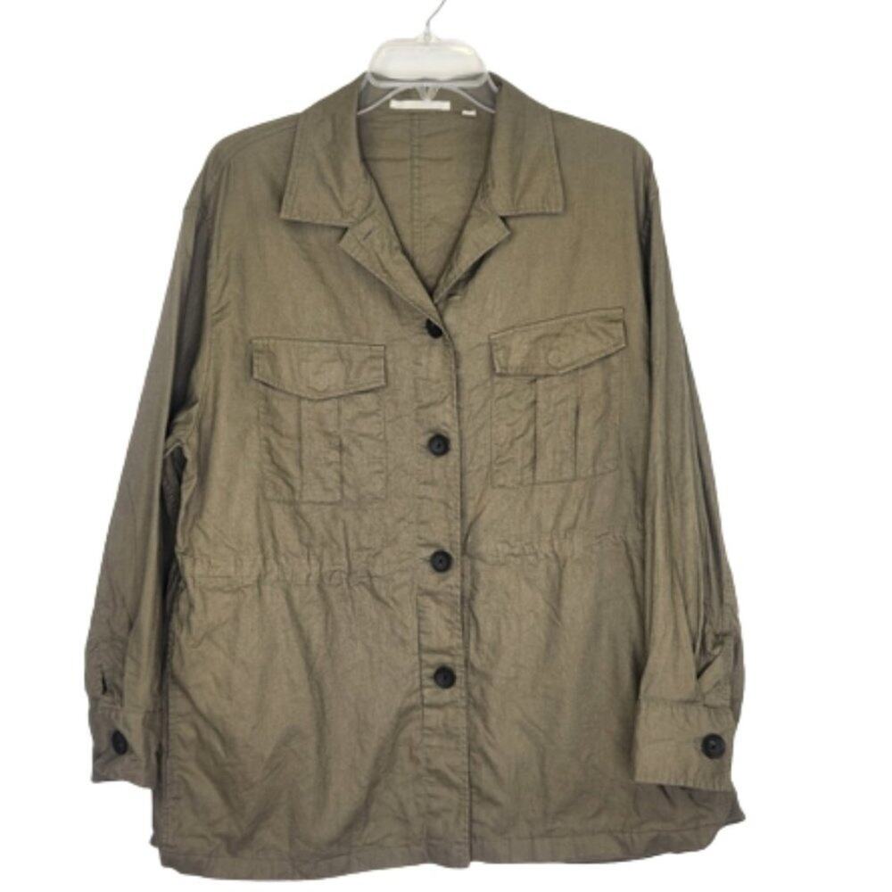 Uniqulo Army Green button down blouse size Large